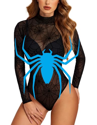 Heart Shirt - Avidlove Long Sleeve Bodysuit for Women Turtleneck Sheer Mesh Bodysuit Geo Print Leotards Spider Web