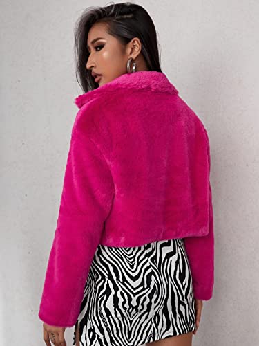 Hot Pink Fur Coat - Nihsatin Womens Solid Cropped Long Sleeve Shaggy Jacket Lapel Faux Fur Coat Outwear Warm Winter