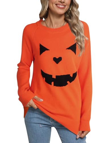 Heart Shirt - shermie Womens Pullover Sweaters Long Sleeve Crew Neck Cute Heart Knitted Casual Sweater I 960 Orange