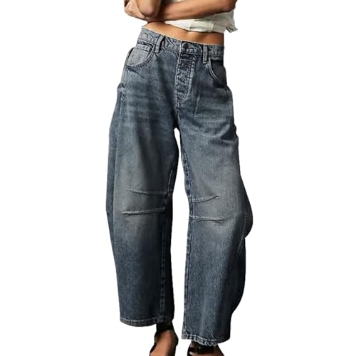 Rfm Jeans - Barrel Jeans Women Mid Rise Baggy Jeans Vintage Wide Leg Cropped Jeans Y2k Boyfriend Comfy Denim Pants Blue