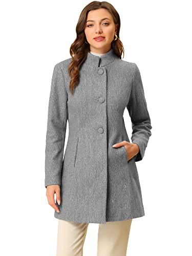 Blue Coat - Allegra K Womens Winter Overcoat MidLong Stand Collar Single Breasted Coat Outerwear Grey