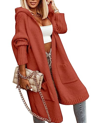 Blue Coat - Aoysky Womens Long Cardigans Cable Knitted Open Front Oversized Hooded Outerwear Sweater Coat Orange