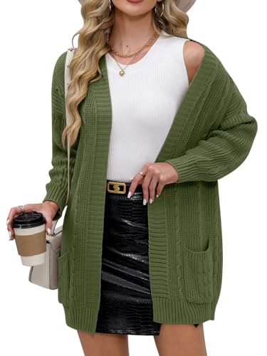 Yellow Cardigan - For G and PL Womens VNeck Long Sleeve Cardigan Cable Knit Open Front with Pockets Sweater Outerwear A-olive