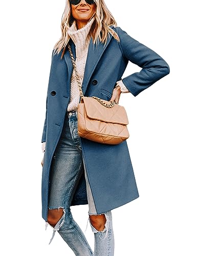 Blue Coat - Yidarer Womens Winter Wool MidLong Coat Notch Lapel SingleBreasted Trench Coat Outwear Blue