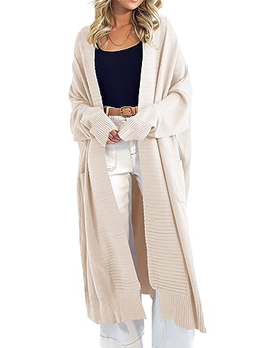 Danedvi Womens Long Cardigan Sweaters 2024 Fall Chunky Knit Oversized Slouchy Open Front Warm Coats with Pockets