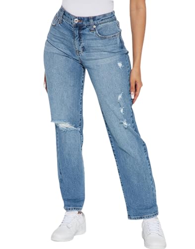 Rfm Jeans - SheKiss Boyfriend Stretchy Jeans for Women Distressed Frayed High Waisted Trendy Denim Blue Jeans Distressed Boyfriend Bootcut Jeans 760