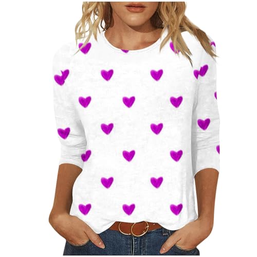 Valentines Day Shirts for Women Aesthetic Cute Love Heart Print TShirt 34 Length Sleeve Tunic Tops Cotton Pullovers Lovee 2#pink