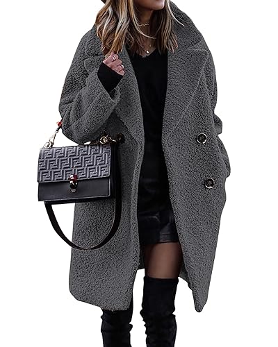 Blue Coat - BTFBM Women 2024 Winter Faux Fur Coats Lapel Long Sleeve Fuzzy Fleece Outerwear Button Down Sherpa Jackets Fall Outfits Solid Dark Grey