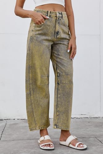 Rfm Jeans - Mid Rise Barrel Jeans for Women Wide Leg Mid Waist Cropped Denim Pants Y2k Baggy Boyfriend Jeans with Pockets