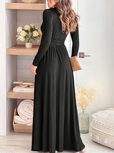 Christmas Party Dress - ANRABESS Women Deep V Neck Long Sleeve Slit 2024 Fall Elegant Formal Wedding Guest Cocktail Evening Date Prom Maxi Long Dress