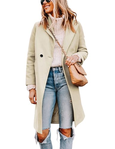 Blue Coat - Tanming Womens Notch Lapel Double Breasted Wool Blend Mid Long Pea Trench Coat Beige