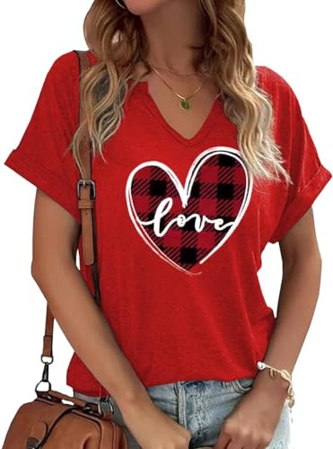 Heart Shirt - Earlymemb Womens Lover Heart Graphic V Neck Shirt Valentines Day Funny Couple Matching Casual Short Sleeve Gift Tee Tops