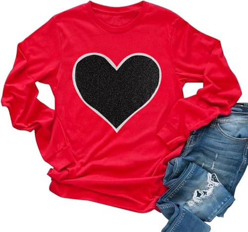 Heart Shirt - Womens Love Heart Raglans TShirts Casual Long Sleeve Valentines Day Graphic Tees Tops 2024-rd-a