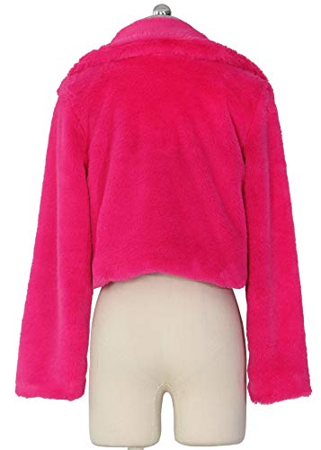 Hot Pink Fur Coat - Nihsatin Womens Solid Cropped Long Sleeve Shaggy Jacket Lapel Faux Fur Coat Outwear Warm Winter