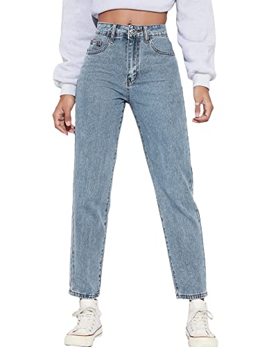 Mom Jeans - MakeMeChic Womens Straight Leg Jeans Casual High Waisted Denim Pants