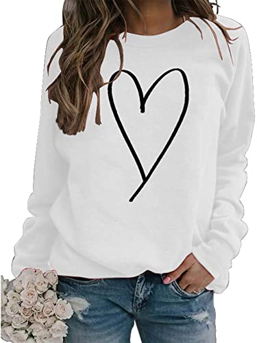 Heart Shirt - Valentines Day Crewneck Pullover Shirts Women Long Sleeve Love Heart Sweatshirts Graphic Lover Gift Mothers Day 02 White Heart