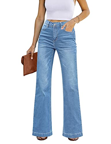 Rfm Jeans - GRAPENT Womens Flare Jeans High Waisted Wide Leg Baggy Jean for Women Stretch Denim Pants Indigo Medium Blue