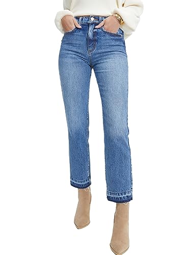 Rfm Jeans - Astylish Womens High Waisted Straight Leg Ankle Jeans Casual Stretch Denim Pants Blue