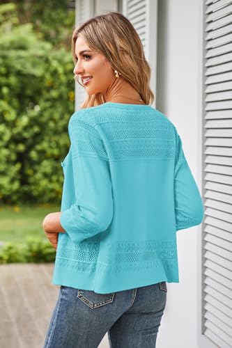 GRACE KARIN Womens 2024 Cropped Cardigan 34 Sleeve Lightweight Crochet Shrug HollowedOut Knit Sweater Tops