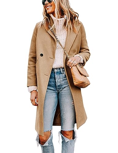 Blue Coat - Tanming Womens Notch Lapel Double Breasted Wool Blend Mid Long Pea Trench Coat Khaki