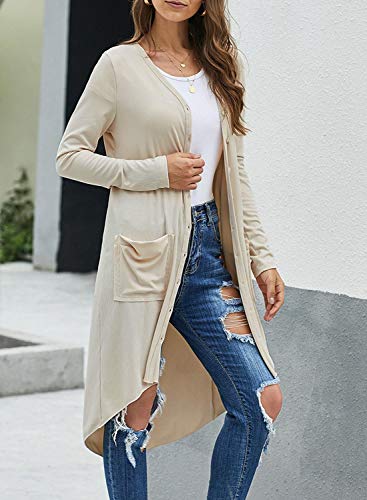 Alaster Queen Womens Open Front Cardigan Button Down High Low Hem Knitted Cardigan Outwear with Pockets