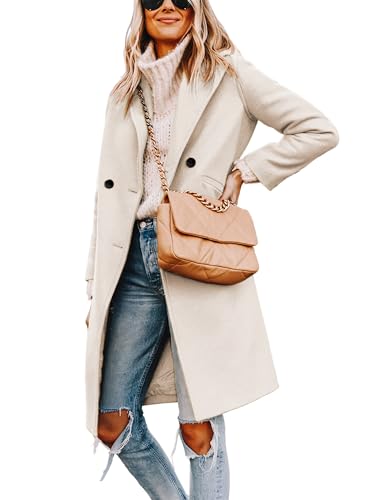 Blue Coat - Yidarer Womens Winter Wool MidLong Coat Notch Lapel SingleBreasted Trench Coat Outwear Beige