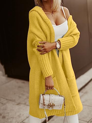 Yellow Cardigan - Aoysky Womens Long Cardigans Cable Knitted Open Front Oversized Hooded Outerwear Sweater Coat