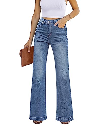 Rfm Jeans - GRAPENT Womens Flare Jeans High Waisted Wide Leg Baggy Jean for Women Stretch Denim Pants Bay Blue