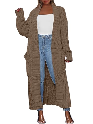 Yellow Cardigan - Caracilia Womens Long Cardigan Sweaters 2024 Fall Open Front Coat Long Sleeve Cable Knit Maxi Outerwear Trendy Jacket Clothes Coffee