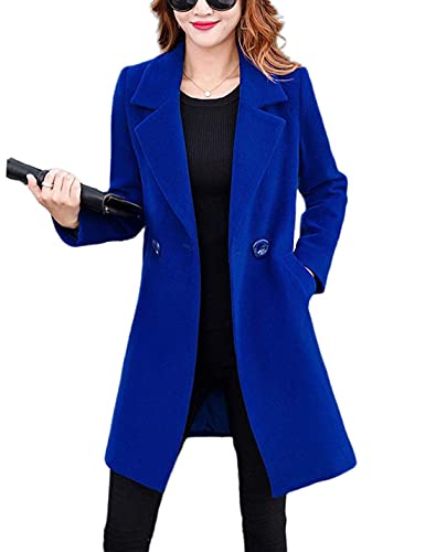 Blue Coat - Omoone Womens Long Sleeve Slim Fit Warm Winter Wool Blend Pea Coat Overcoat