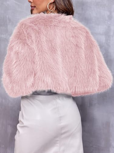 Hot Pink Fur Coat - Danedvi Womens Fashion Cropped Faux Fur Jacket Long Sleeve Open Front Cardigan Casual Fluffy Parka Shaggy Short Coat