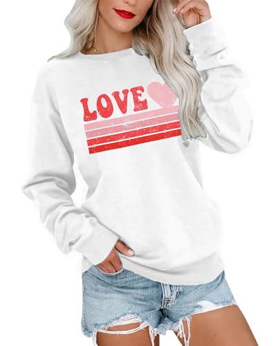 Heart Shirt - LUKYCILD Valentines Day Love Heart Shirt Women Casual Crewneck Sweatshirts Funny Love Graphic Tee Long Sleeve Pullover Tops White