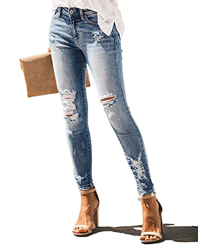 Rfm Jeans - Allimy Womens High Rise Skinny Stretch Ripped Jeans High Waisted Destroyed Denim Pants