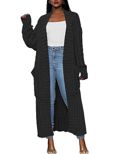 Yellow Cardigan - Caracilia Womens Long Cardigan Sweaters 2024 Fall Open Front Coat Long Sleeve Cable Knit Maxi Outerwear Trendy Jacket Clothes Black