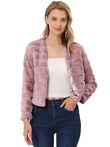 Hot Pink Fur Coat - Allegra K Womens Winter Warm Cropped Jacket Collarless Faux Fur Fluffy Coat Dusty Pink