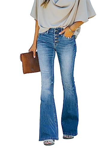 Rfm Jeans - KUNMI Womens Flare Bell Bottom Jeans High Waisted Wide Leg Bootcut Jeans Stretchy Denim Pants Bb006-blue