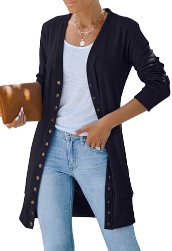 Yellow Cardigan - MEROKEETY Womens 2024 Fall Long Sleeve Snap Button Down Solid Color Knit Ribbed Neckline Cardigans Black