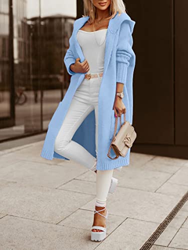 Blue Coat - Aoysky Womens Long Cardigans Cable Knitted Open Front Oversized Hooded Outerwear Sweater Coat