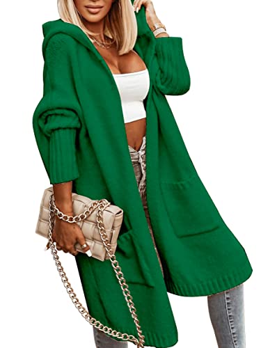 Blue Coat - Aoysky Womens Long Cardigans Cable Knitted Open Front Oversized Hooded Outerwear Sweater Coat Green