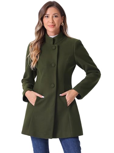 Blue Coat - Allegra K Womens Winter Overcoat MidLong Stand Collar Single Breasted Coat Outerwear Army Green