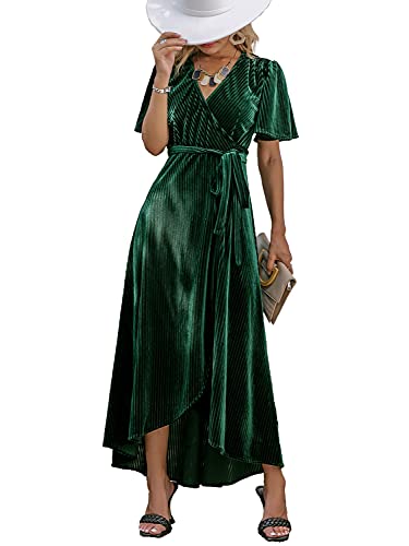 Christmas Party Dress - BerryGo Womens Velvet V Neck Wrap Semi Formal Dress Cocktail Party Maxi Dress for Wedding Guest