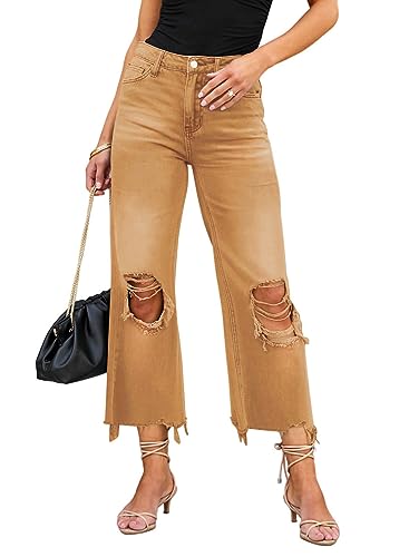 Rfm Jeans - LOLONG High Waisted Ripped Flare Jeans for Women Casual Distressed Pants Burnt Orange