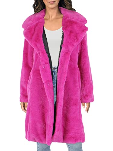 Hot Pink Fur Coat - Avec Les Filles Womens MidLength Faux Fur Coat with Notch Lapel