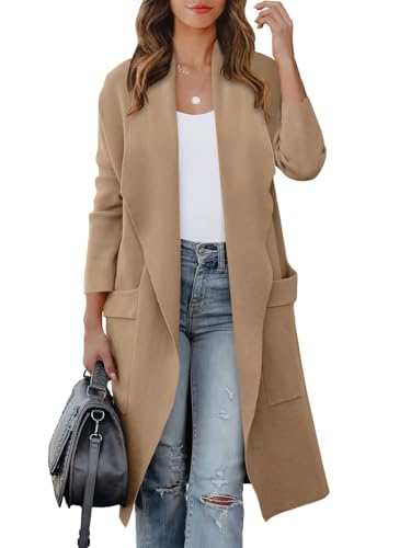 Blue Coat - ANRABESS Womens Long Cardigan Sweater 2024 Fall Fashion Casual Oversized Knit Open Front Coatigan Jacket Coat Trendy Outfits Khaki