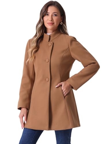 Blue Coat - Allegra K Womens Winter Overcoat MidLong Stand Collar Single Breasted Coat Outerwear Camel