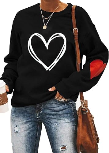 Heart Shirt - Ykomow Valentines Day Shirts Women Plaid Love Heart Valentines Day Sweatshirts Raglan Tops B-black