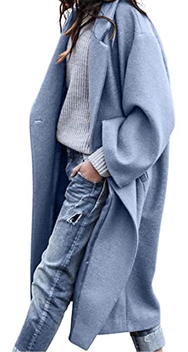 Blue Coat - CHARTOU Womens Oversized Notched Collar Wool Blend Single Breast Midi Long Trench Coat