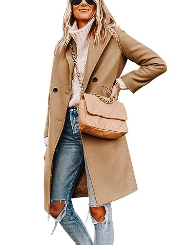 Blue Coat - Yidarer Womens Winter Wool MidLong Coat Notch Lapel SingleBreasted Trench Coat Outwear Khaki