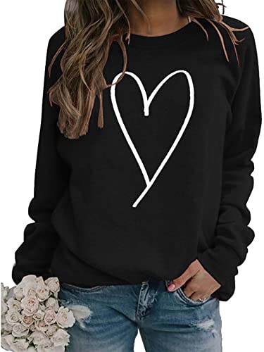 Heart Shirt - Valentines Day Crewneck Pullover Shirts Women Long Sleeve Love Heart Sweatshirts Graphic Lover Gift Mothers Day 02 Black Heart