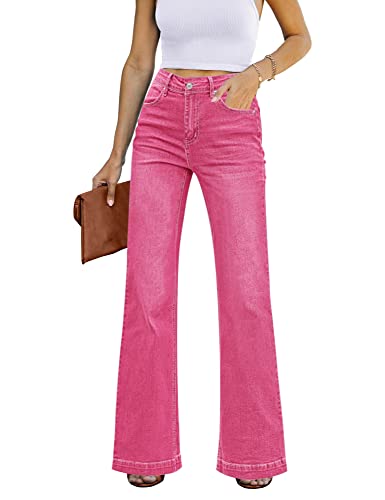 Rfm Jeans - GRAPENT Womens Flare Jeans High Waisted Wide Leg Baggy Jean for Women Stretch Denim Pants Hot Pink